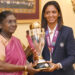 Members of the Indian Women Cricket team call on the President of India